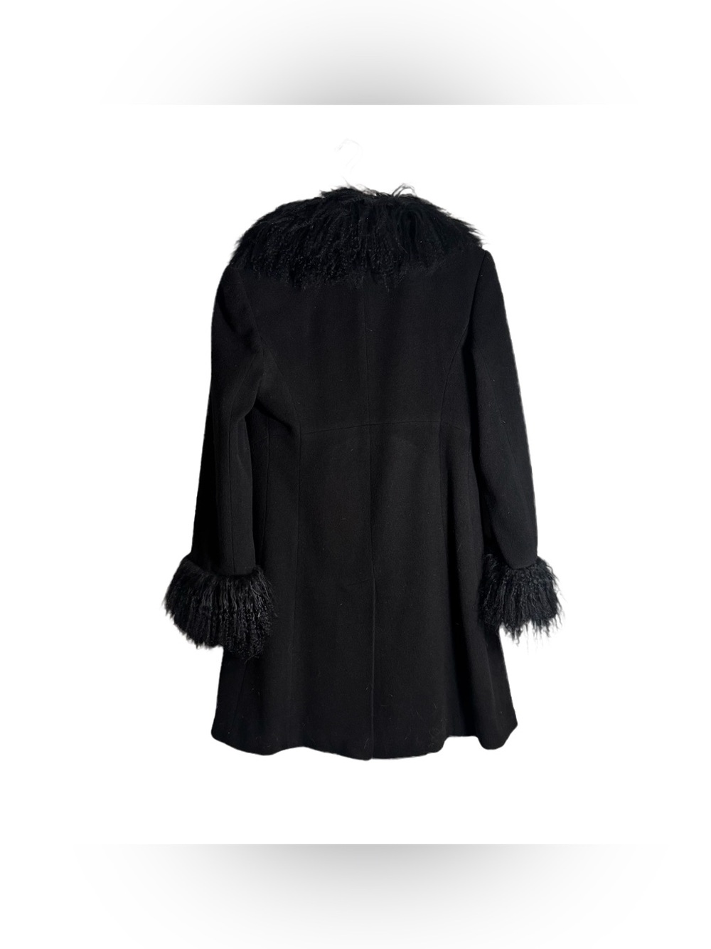 Marvin Richard's Wool Trench Coat Women's 8 Black Himalayan Sheep Fur Trim 90s - Picture 3 of 7